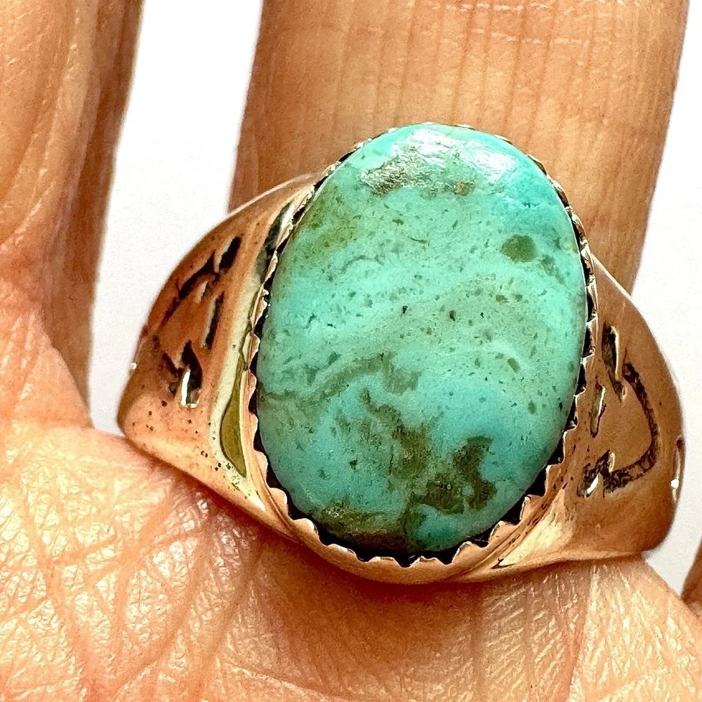Mens Turquoise Navajo Band Sz 11 Ring 15mm Signed ML‎ Handmade Native